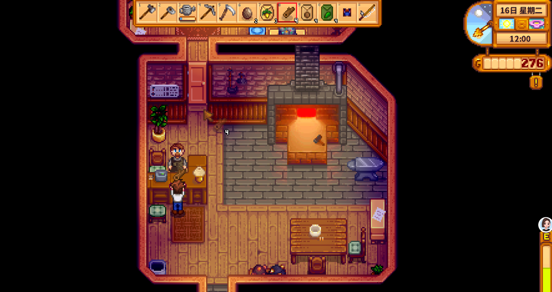 Stardew Valley Year 1 player at Clint’s with copper bars ready for a tool upgrade
