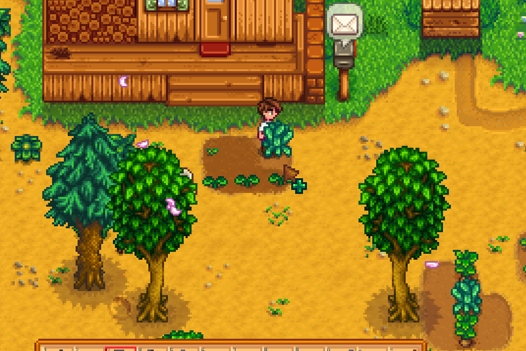 Stardew Valley Year 1 small cleared crop patch in front of the farmhouse
