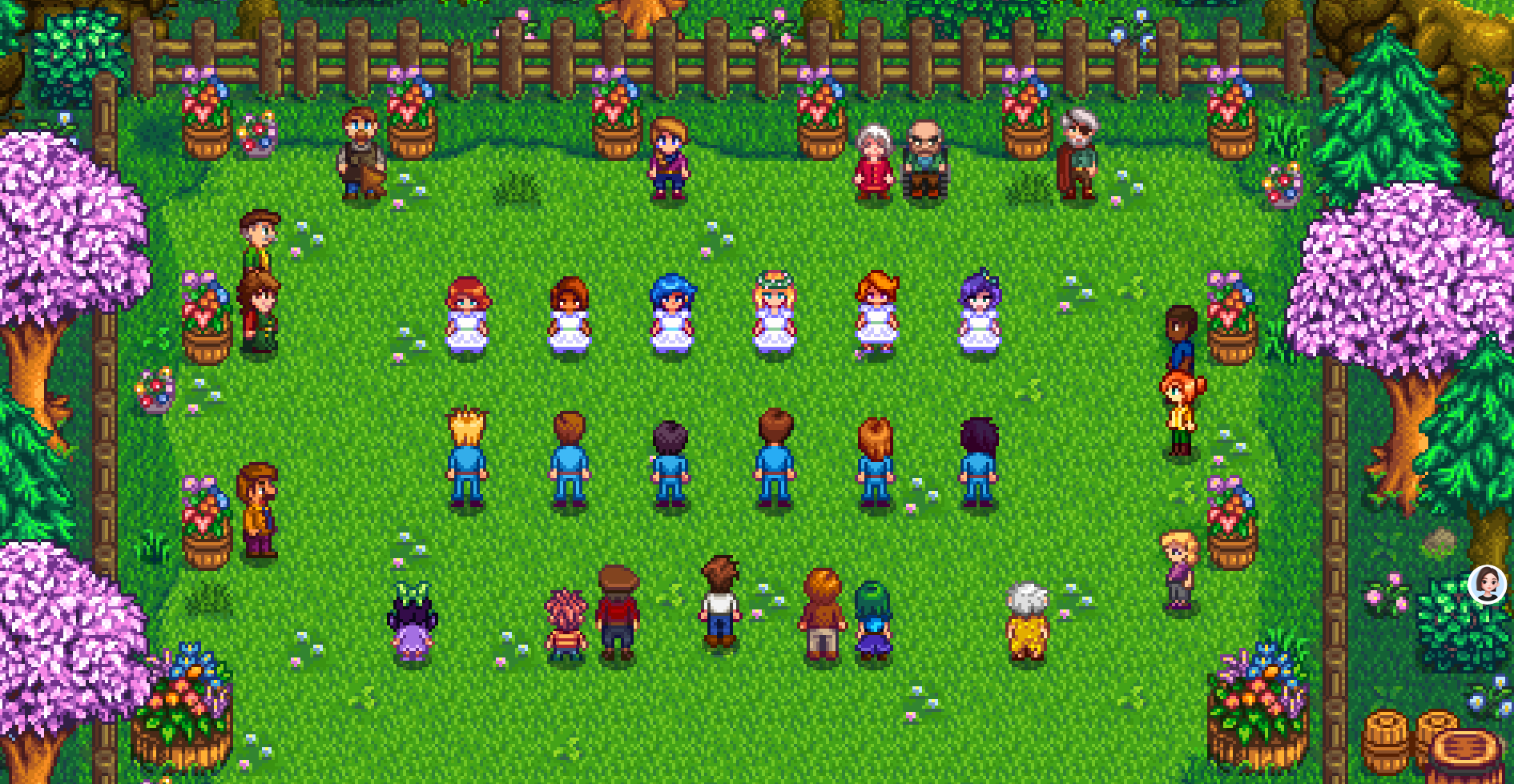 Stardew Valley Flower Dance performance with paired dancers in formation